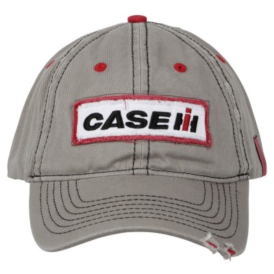 Case IH Pigment Dyed Twill/Chino Gray/Red Thick Stitch 's Frayed Cap 849623027144 eb-52179655